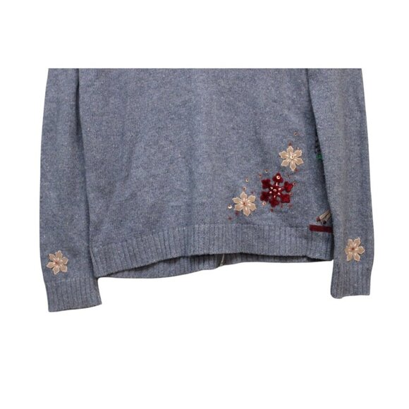 Vintage 90s Holiday Christmas Sweater Small Ramie Wool Zip Embroidered Beaded - Picture 12 of 14